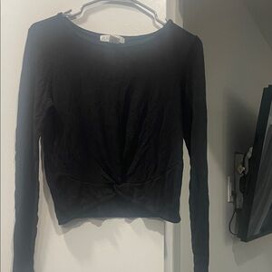 Planet Gold Black Twist Detail Long Sleeve Top